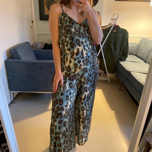 Raga Leopard Sleeveless Adjustable Loose Jumpsuit Blue Brown Small - Picture 1 of 10